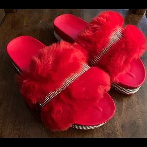 Bling fur slides (New)